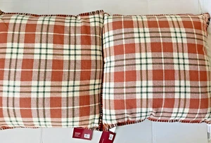 World Market Multi-color Plaid Decorative Square Pillows 20” x 20" Set of 2 NWT - Picture 1 of 8