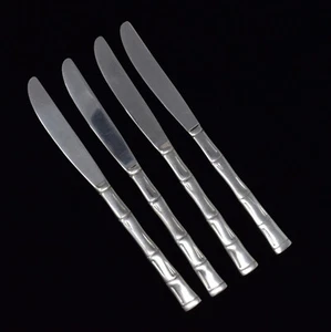 Bamboo Stainless Korea Knife Set of 4 Solid Handle Tiki MCM Vintage Asian Boho - Picture 1 of 7