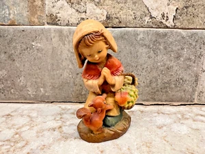 Vintage Ferrandiz 2 1/2" THANKSGIVING WOOD CARVED SHEPHERD Girl With Squirrel - Picture 1 of 6