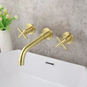 Grifo mezclador de 2 manijas para bañera de baño dorado 3 piezas montaje en pared - Imagen 1 de 11