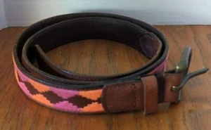 Hollister Womens Genuine Leather brown belt Size XS/S Pink Orange Neon Stitching - Picture 1 of 7