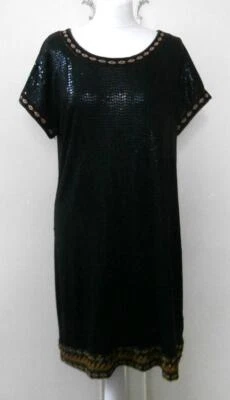 Y2K Black & Gold Bead & Sequin Deco Flapper Evening Dress by Monsoon Size 12-14 - Image 1 of 4