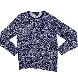 Lands End Cardigan Tall Blue Floral Supima Cotton Button Front Women's Large - Picture 1 of 11