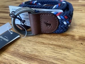NWT Abercrombie & Fitch Kids 14 Woven Cotton Blue Red White Belt Leather Trim - Picture 1 of 6