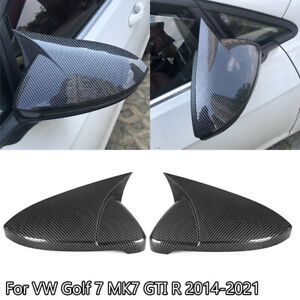 For VW Golf MK7 MK7.5 GTI GTD R 2014-19 Carbon Fiber Side Wing Mirror Caps Cover