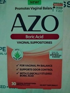 AZO® Boric Acid Vaginal Suppositories, Helps Support Odor Control and Intimate H - Picture 1 of 6