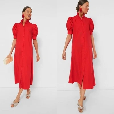 Hyacinth House NEW Red Ruffle Collar Louisa Puff Sleeve Cotton Maxi Dress XXL - Image 1 of 4