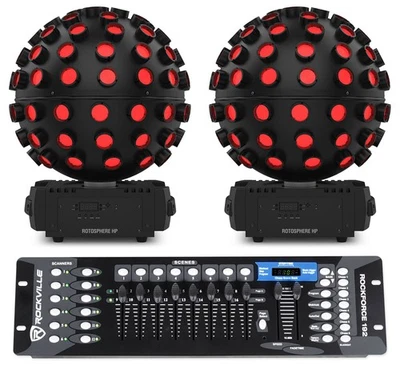 (2) Chauvet DJ Rotosphere HP LED Rotating Mirror Ball Simulators+DMX Controller - Image 1 of 4