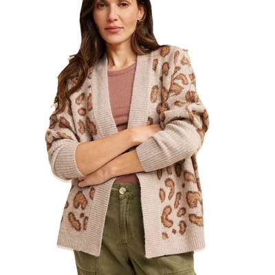 Maurices Leopard Print Cropped Open Cardigan Sweater 1X Tan Brown Soft Knit NWT - Image 1 of 4