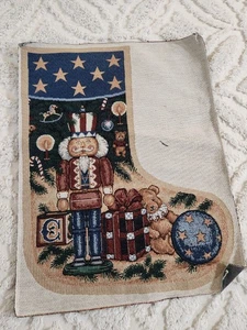 Vintage Tapestry Needlepoint Look Nutcracker Christmas Stocking Fabric Panel 20" - Picture 1 of 7