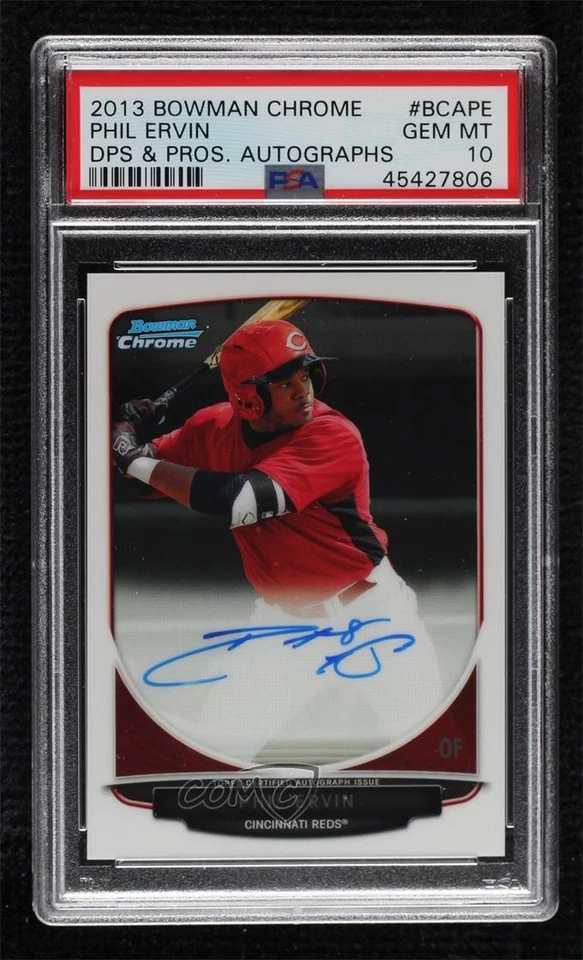 2013 Bowman Draft Chrome Prospect Auto Phil Ervin #BCA-PE PSA 10 GEM MT Auto - Image 1 of 2