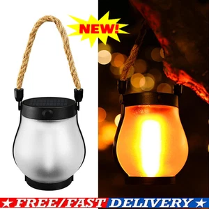Solar LED Lantern For Outdoor Rainproof Hemp-Rope Hanging Flame Flickering-NEW/ - Picture 1 of 10