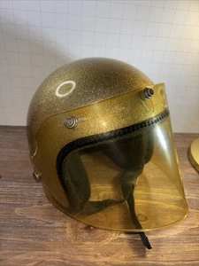 Vintage Gold Metal Flake Buco Motorcycle Helmet Size With Face Shield - Picture 1 of 22