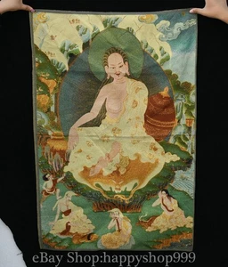 Pintura Tibetana 36" Seda Bordada Sit Arhat Buda Tangka Thangka - Imagen 1 de 5