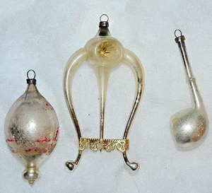 EARLY 1900's ANTIQUE MERCURY GLASS INDENT HANDBLOWN CHRISTMAS ORNAMENT & PIPE - Picture 1 of 10
