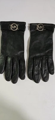 Michael KORS Womens Black Leather MK Driving Gloves Silver Hardware S Small - Image 1 of 4