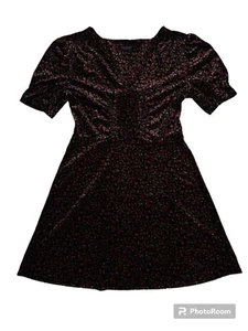 Topshop Size US 6 Bizzy Lizzy Floral Velvet Dress Stretchy Black Red Ruched - Picture 1 of 9