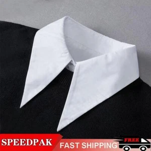 Long Pointed Flat Dickey Collar False Faux Cotton Half White Button Blouse V3 - Picture 1 of 8