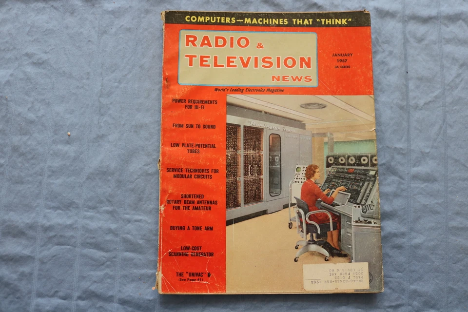 1957 JANUARY RADIO & TELEVISION NEWS MAGAZINE - COMPUTERS THINK COVER - ST 1005V - Изображение 1 из 2