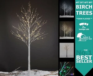 LED Birch Twig Tree Snow Flocked White Grey Pre-lit Christmas Lights Outdoor - Picture 1 of 23