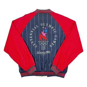 Vtg Rare USA 1996 Atlanta Olympics Mirage Pinstriped Bomber Jacket Mens Large - Picture 1 of 8