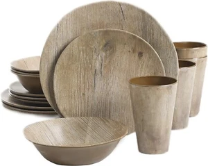 Woodlands Round Melamine Dinnerware Set, Service for Four (16pcs), Wood - Picture 1 of 10