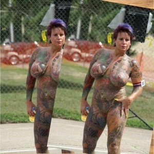 Sexy Busty Brunette Mature Model FULL Body Tattoo Art Nudes Photo Shoot Wall Art - Picture 1 of 3