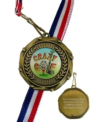 EMBLEMS GIFTS LTD Crazy Golf Award (D) 45 mm Combo Medaille & Band Gravur kostenlos