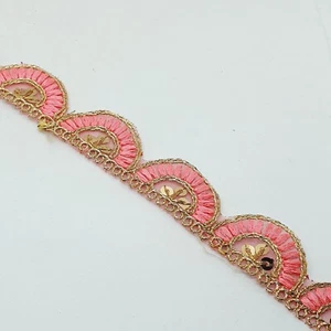 2.5cm Candy Pink gold scallop edge BRAID embroidered sequin ribbon trimming - Picture 1 of 1