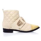 New Women's Metallic Cap Toe Quilted Oxford Booties Ankle Boots Gold Embellished