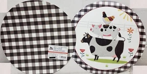 2 SAME REVERSIBLE NON CLEAR ROUND PLASTIC PLACEMATS(14.5")FARM & FARM ANIMALS,CA - Picture 1 of 13