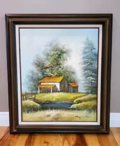 Vintage Original Ölgemälde auf Leinwand signiert vom Künstler Cooper rustikal MCM 26x31 - Bild 1 von 11
