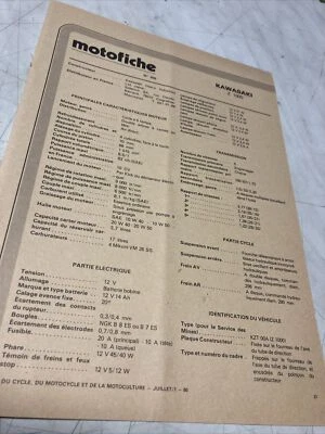 Kawasaki Z1000 1000 Z Kz Technical Datasheet Features Motorbike Motofiche - image 1 of 3