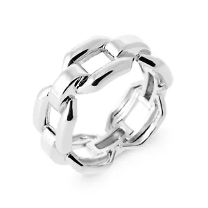 Bague en Argent 925/000 Rhodié - Anneau Gros Maillons de Chaine - Picture 1 of 4