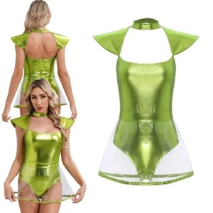 Womens Briefs Bottom With PVC Skirt Shiny Space Alien Cospaly Costume Cutout - Picture 1 of 26