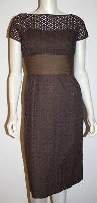 Vintage Brown Lace Dress S 4 6 Cut Lace Belt SS Beautiful Pat Hartly - Image 1 of 4