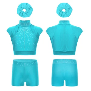 Girls Sets Yoga Outfit Sports 3Pcs Workout Tank Tops Gymnastic Tracksuit Shiny - Picture 1 of 44