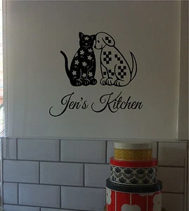 Perro Gato Cocina Pegatina de pared Decoración de arte de pared Calcomanía de vinilo y nombre personalizado - Imagen 1 de 1