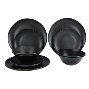 Mainstays -Black 12-Piece Eco-Friendly Recycled Plastic Dinnerware Set New - Picture 1 of 16