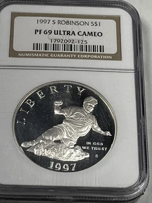 1997-S Jackie Robinson Commemorative Proof Silver Dollar : NGC PF69 Ultra Cameo - Image 1 of 2
