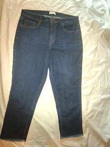 Loft Ann Taylor Skinny Jeans Size 12 Raw Hem Blue Jean Dark Blue Wash 32 Waist - Picture 1 of 4