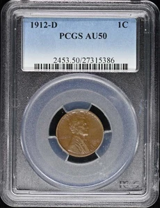 1912-D 1C Lincoln Cent - Type 1 Wheat Reverse PCGS AU50BN - Picture 1 of 2