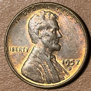 1957-D Lincoln Wheat Cent Die Chip Reverse Stalks Error Coin Penny - Picture 1 of 5