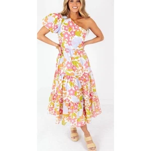 J.Marie Womens XS NWOT Leilani One Shoulder Tiered Floral Midi Dress - Picture 1 of 9