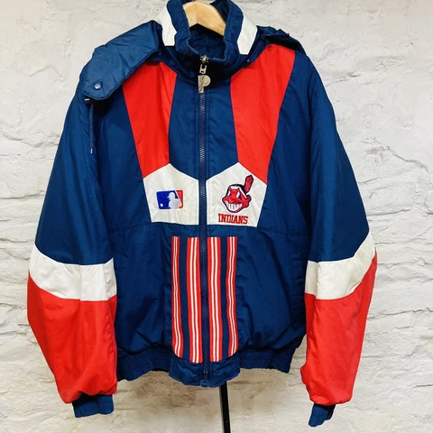 Vtg Cleveland Indians Pro Player REVERSIBLE Embroidered Hooded Puffer Jacket XL Cover