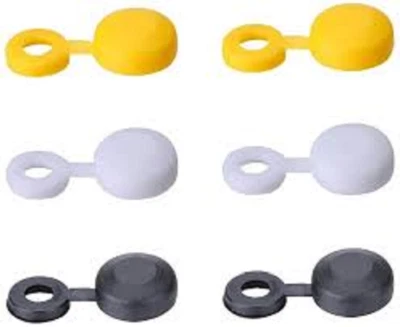 H&F SCREW Caps / Covers WHITE BLACK YELLOW Fold Over Hinged - Caps only or Add Screw