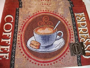 New! S/4 Tapestry Coffee Espresso Coffee Cup Placemat Set Kitchen Placemats Set - Picture 1 of 3