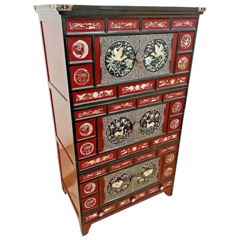Vintage Bandaji CHINOISERIE Dresser Wedding Cabinet Locking Top Cabinet, drawers Cover