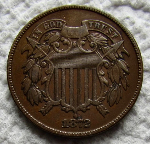 1872 2 Cent Piece Rare Key Date Sharp Chocolate Brown Coin Part Of WE Shows XF Cover