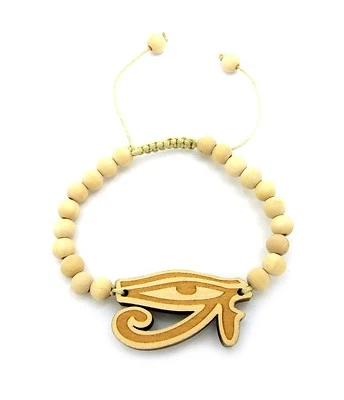 Egyptian God Eye of Horus Piece Adjustable 8mm Wooden Bead Bracelet WB44 - Image 1 of 3